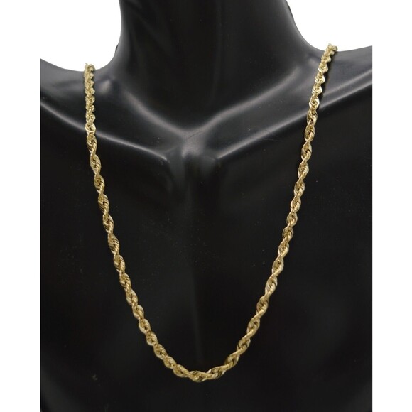 Real 14k Solid Yellow Gold Hollow Rope Chain Necklace 3.4mm - Picture 1 of 6